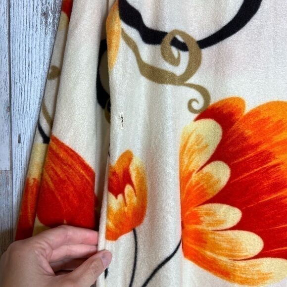 Vintage MCM floral fleece blanket knit mock neck zipper front robe dress medium - Picture 6 of 13